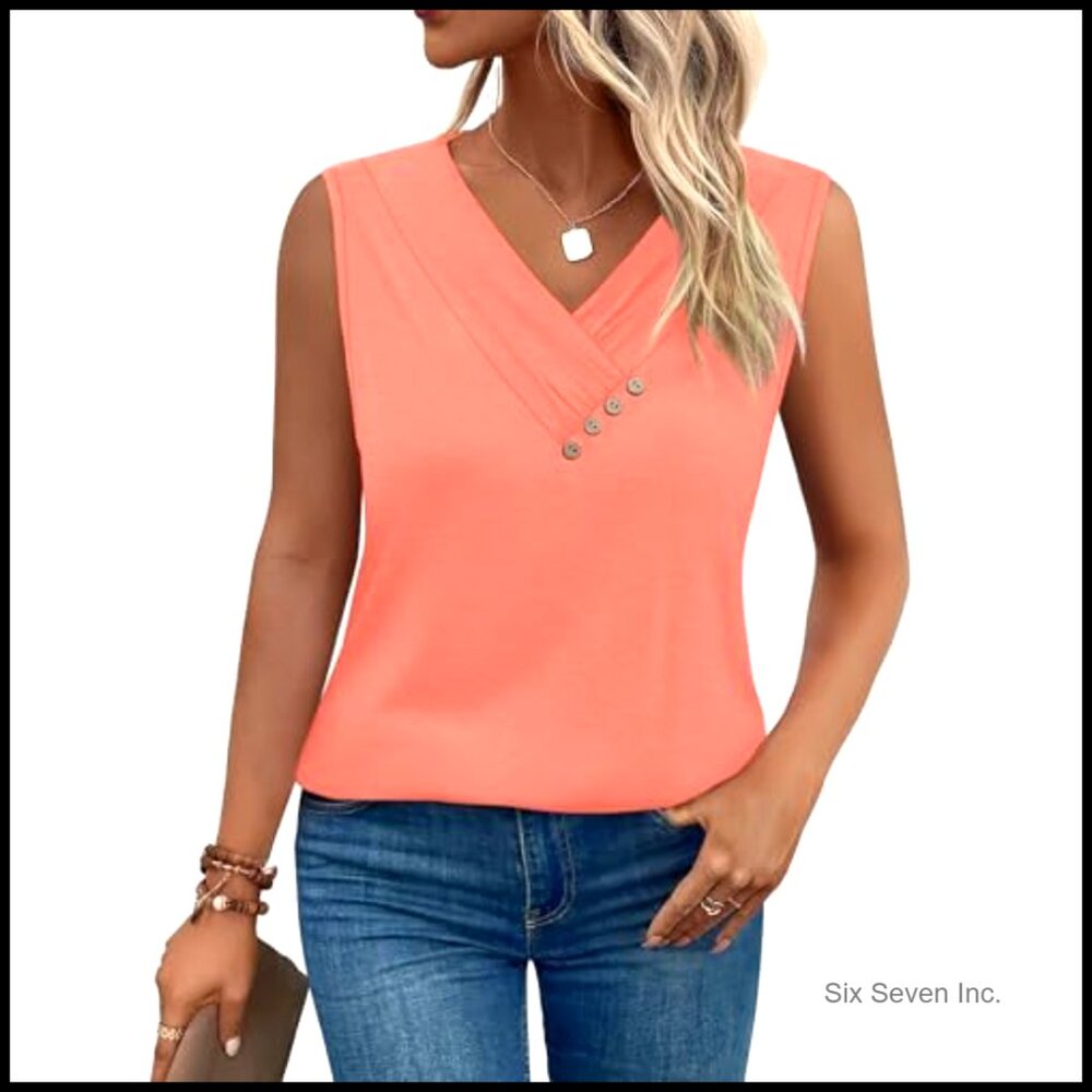 Lightweight Stretchy Button Down V-Neck Tank Top … - image 2